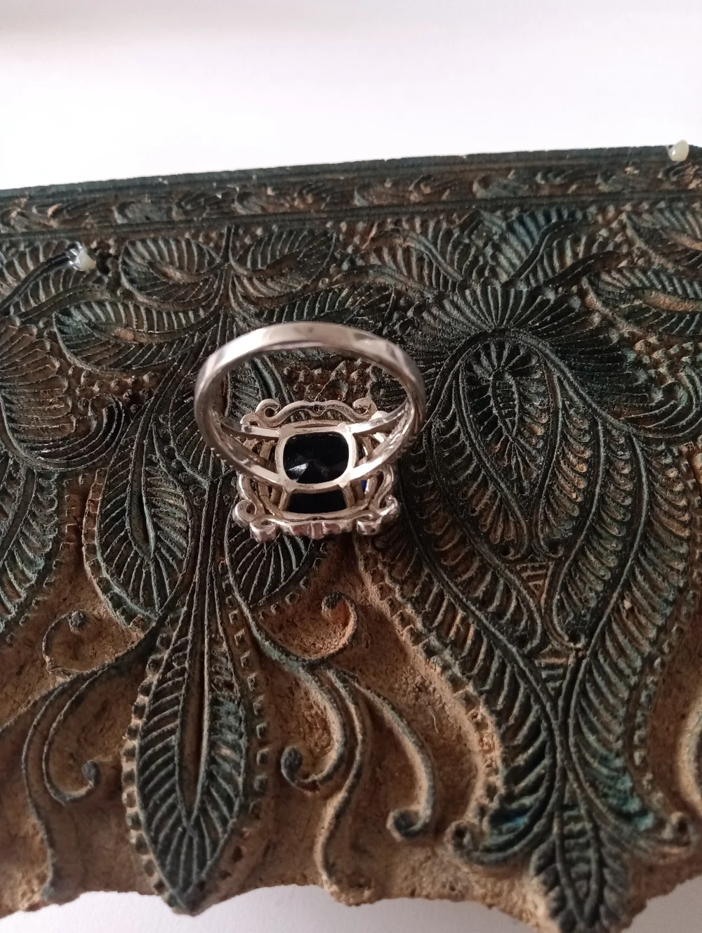 Sterling Silver 925 Ring Large Square Blue Sapphire Filigree Detail Size 9.5 - Picture 7 of 9